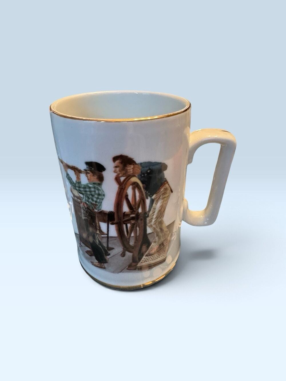 Vintage Norman Rockwell River Pilot Museum Mug w Gold Trim 1985
